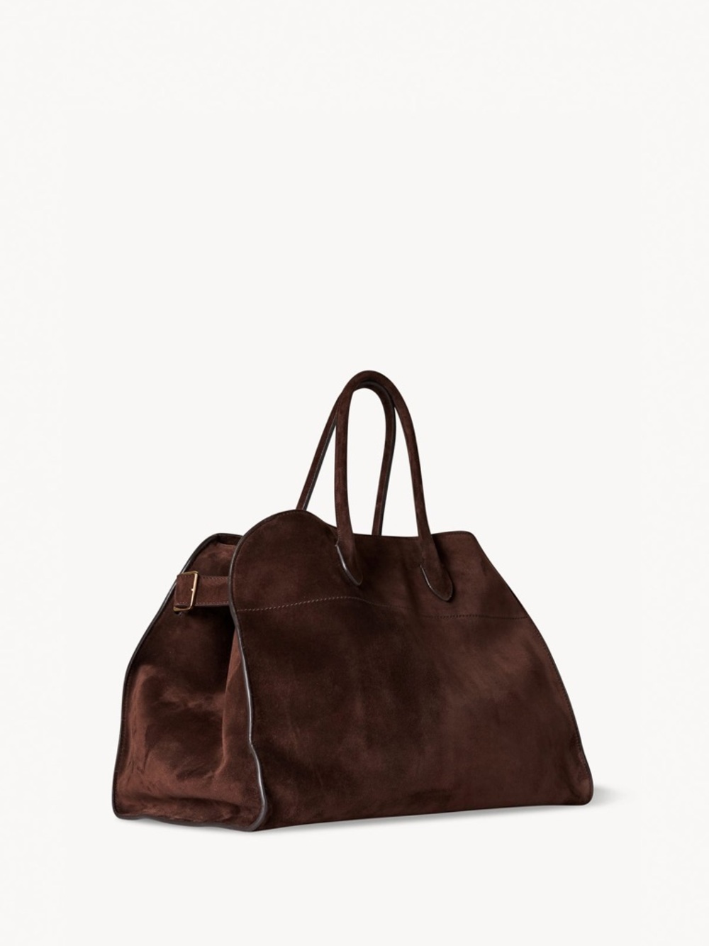 Classic Brown Suede Tote Bag with Buckle Detail